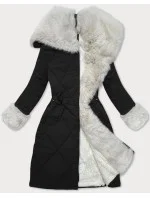 Černobéžová prošívaná zimní bunda s kožešinovou podšívkou l 21248855 - WAY MODE