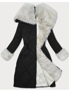 Černobéžová prošívaná zimní bunda s kožešinovou podšívkou l 21248855 - WAY MODE