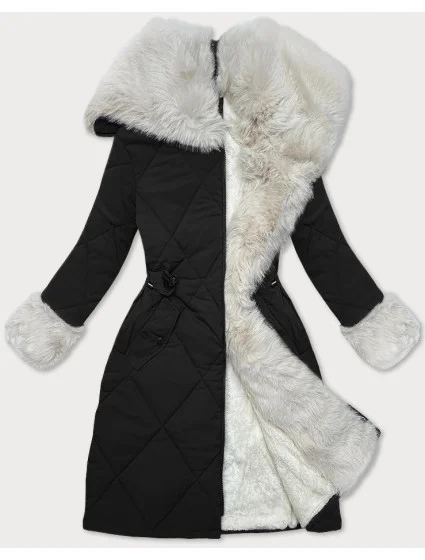 Černobéžová prošívaná zimní bunda s kožešinovou podšívkou l 21248855 - WAY MODE