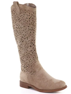 Béžové ažurové dámské kozačky model 22013131 - S.Barski