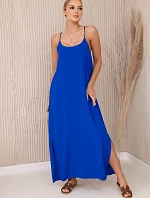 Dlouhé šaty bez ramínek chrpově modrá