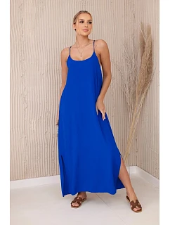 Dlouhé šaty bez ramínek chrpově modrá