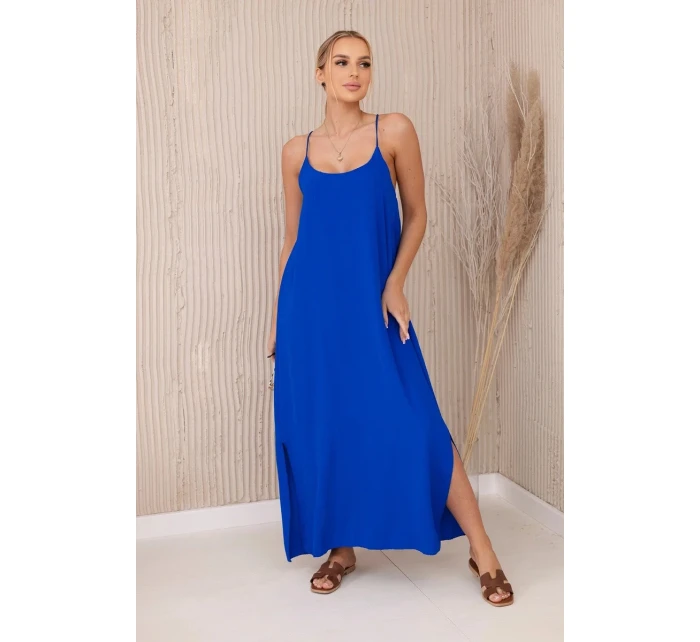 Dlouhé šaty bez ramínek chrpově modrá