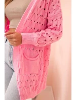 Dámský kardigan s kapsami a model 21207664 světle růžový - K-Fashion