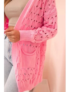 Dámský kardigan s kapsami a model 21207664 světle růžový - K-Fashion