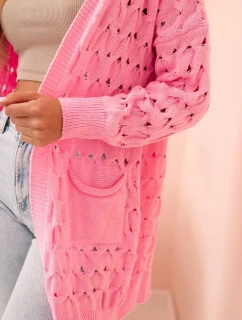 Dámský kardigan s kapsami a model 21207664 světle růžový - K-Fashion