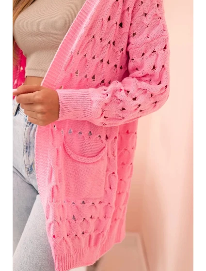 Dámský kardigan s kapsami a model 21207664 světle růžový - K-Fashion