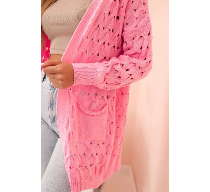 Dámský kardigan s kapsami a model 21207664 světle růžový - K-Fashion