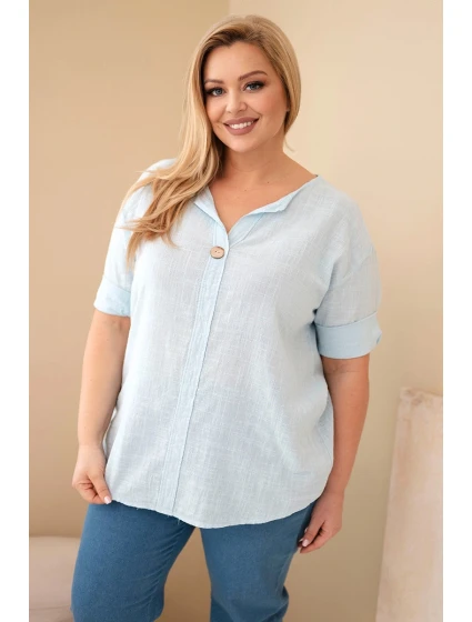 Dámská bavlněná halenka Plus Size s výstřihem na knoflíky modrá Dámská bavlněná halenka Plus Size s výstřihem na knoflíky modrá
