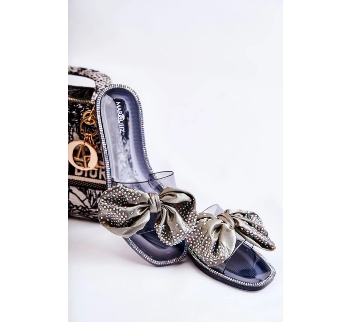 Dámské gumové pantofle s mašličkou Černá a šedá Meriden Dámské gumové pantofle s mašličkou Černá a šedá Meriden