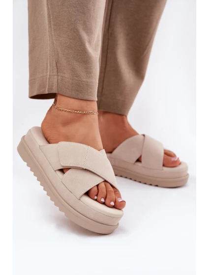 Dámské Pantofle Na Platformě S Se Pásky Béžové model 21696079 - Boto