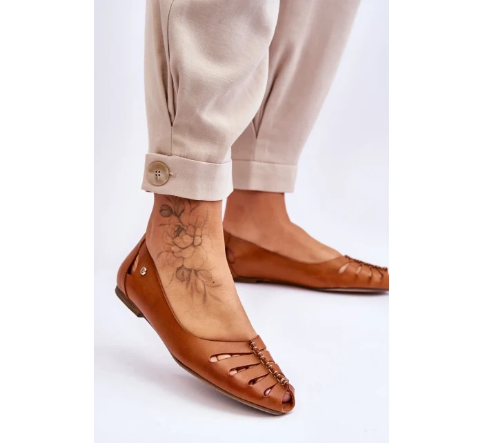 Pohodlné kožené dámské baleríny Hněde Luka