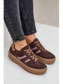 Zazoo N1176 Semišové tenisky na platformě s leopardím vzorem čokoládové