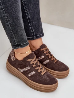 Zazoo N1176 Semišové tenisky na platformě s leopardím vzorem čokoládové
