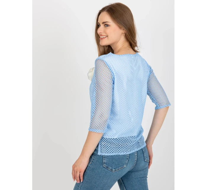 Dámská halenka LK BZ model 21402151 Světle modrá s bílou Lakerta - FPrice Dámská halenka LK BZ model 21402151 Světle modrá s bílou Lakerta - FPrice