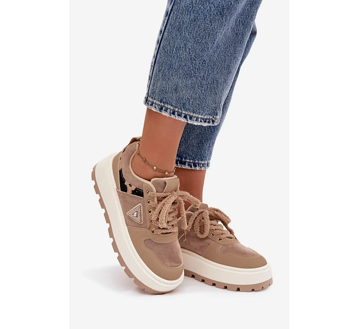 Dámské boty na platformě A209 béžové - Sweet Shoes