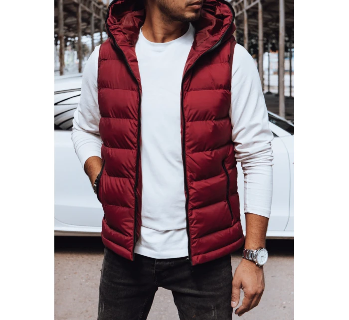 Pánská prošívaná vesta s kapucí červená FashionStreet TX4742 Pánská prošívaná vesta s kapucí červená FashionStreet TX4742