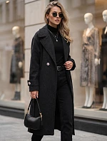 Dlouhý dámský kabát s vázáním v pase, černý, FashionStreet NY0809