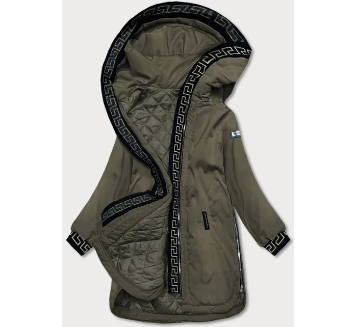 Dámská bunda v khaki barvě s ozdobnou lemovkou (B8150-11)