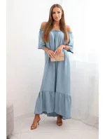 Dámské šaty s krátkým rukávem a volánky světlý denim Dámské šaty s krátkým rukávem a volánky světlý denim