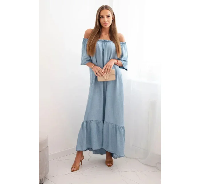 Dámské šaty s krátkým rukávem a volánky světlý denim Dámské šaty s krátkým rukávem a volánky světlý denim