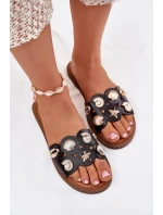 Dámské Sandály Na Ploché Podpatky Se Zlatými Přezkami Černé Nalothiel Dámské Sandály Na Ploché Podpatky Se Zlatými Přezkami Černé Nalothiel