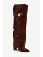 Zateplené kozačky s  lemem nad koleno  hnědé model 21715119 - Boto