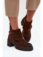 Kozačky z přírodního semiše zateplené model 21744786 čokoládové - Zazoo