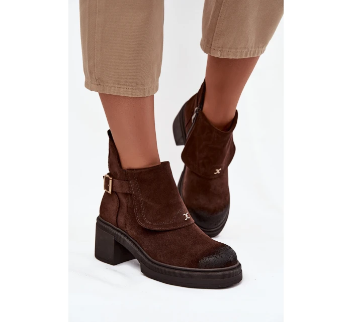 Kozačky z přírodního semiše zateplené model 21744786 čokoládové - Zazoo