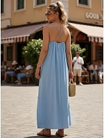 Dámské letní maxi šaty s viskózou, modré, FashionStreet EY2665 Dámské letní maxi šaty s viskózou, modré, FashionStreet EY2665