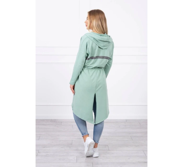 Tmavě mátový plášť s dlouhými zády