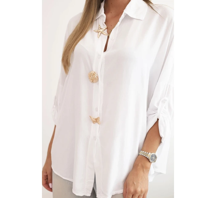 Dámské tričko s model 21954840 ozdobnými knoflíky a límečkem bílá - K-Fashion