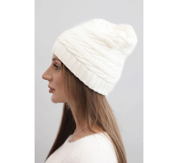 Dámská zimní čepice s klasickým žebrováním K439 ecru