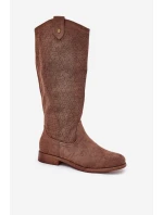Kozačky Na Plochém Podpatku S Vzorem Hnědé model 21685047 - S.Barski Kozačky Na Plochém Podpatku S Vzorem Hnědé model 21685047 - S.Barski