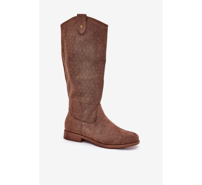 Kozačky Na Plochém Podpatku S Vzorem Hnědé model 21685047 - S.Barski Kozačky Na Plochém Podpatku S Vzorem Hnědé model 21685047 - S.Barski