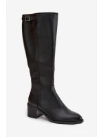 Dámské zimní kozačky s podpatkem a přezkou model 21712590 Černé - VINCEZA