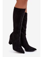 Dámské kozačky na podpatku z eko semiše vyhřívané černé Narille Dámské kozačky na podpatku z eko semiše vyhřívané černé Narille