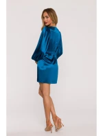 Saténové mini šaty s rukávy  modré model 21479307 - Moe