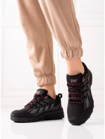 Stylové černé trekingové boty dámské bez podpatku Stylové černé trekingové boty dámské bez podpatku