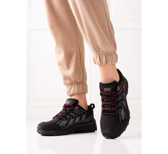 Stylové černé trekingové boty dámské bez podpatku Stylové černé trekingové boty dámské bez podpatku