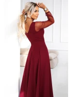 LORETTA dlouhé šaty s rukávy a výstřihem vínové model 21791769 - numoco LORETTA dlouhé šaty s rukávy a výstřihem vínové model 21791769 - numoco