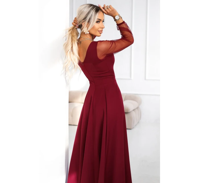 LORETTA dlouhé šaty s rukávy a výstřihem vínové model 21791769 - numoco LORETTA dlouhé šaty s rukávy a výstřihem vínové model 21791769 - numoco