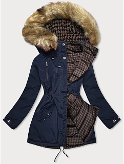 Dámská oboustranná zimní bunda tmavě modrá a hnědá (w557big)