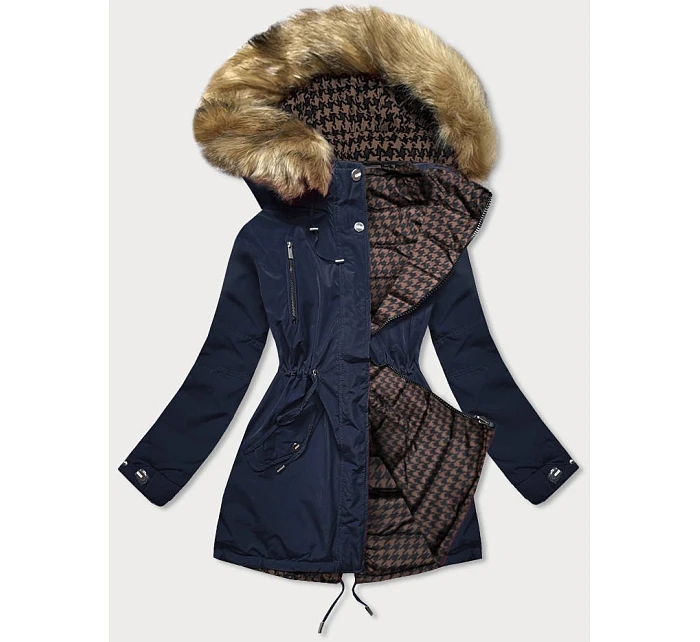 Dámská oboustranná zimní bunda tmavě modrá a hnědá (w557big)