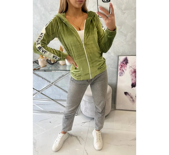 Velurová mikina s kapucí zelená