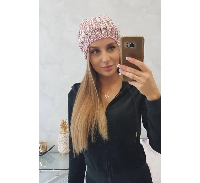 Dámská čepice s bambulí pudrově růžová model 18751897 - K-Fashion Dámská čepice s bambulí pudrově růžová model 18751897 - K-Fashion