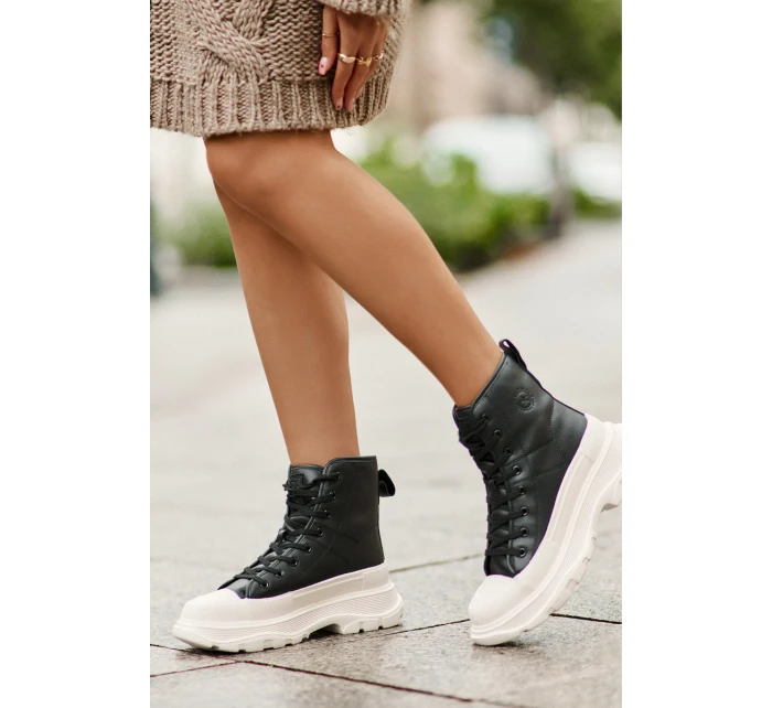 Kožené Zateplené Tenisky Na Masivní Platformě Big Star model 21676148 Černé - Big Star Shoes Kožené Zateplené Tenisky Na Masivní Platformě Big Star model 21676148 Černé - Big Star Shoes