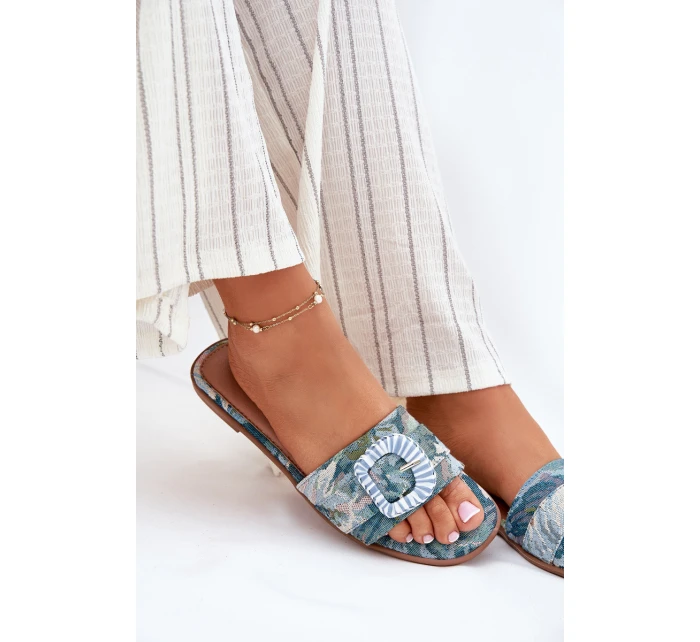 Ploché Dámské Pantofle S Ozdobnou Sponou Modré Clariola Ploché Dámské Pantofle S Ozdobnou Sponou Modré Clariola