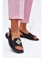 Dámské Sandály Na Plochém Podpatku S Ozdobným Detalem S.Barski KV51-080 Černé Dámské Sandály Na Plochém Podpatku S Ozdobným Detalem S.Barski KV51-080 Černé