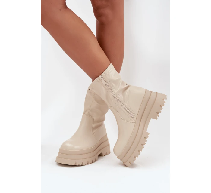 Boty Na Masivní Platformě Eko Kůže Béžové model 21706981 - Boto Boty Na Masivní Platformě Eko Kůže Béžové model 21706981 - Boto